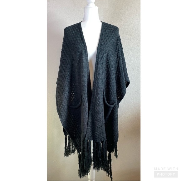 David and Young Blue Green Teal Shawl Kimono Wrap With Pockets - Picture 1 of 7